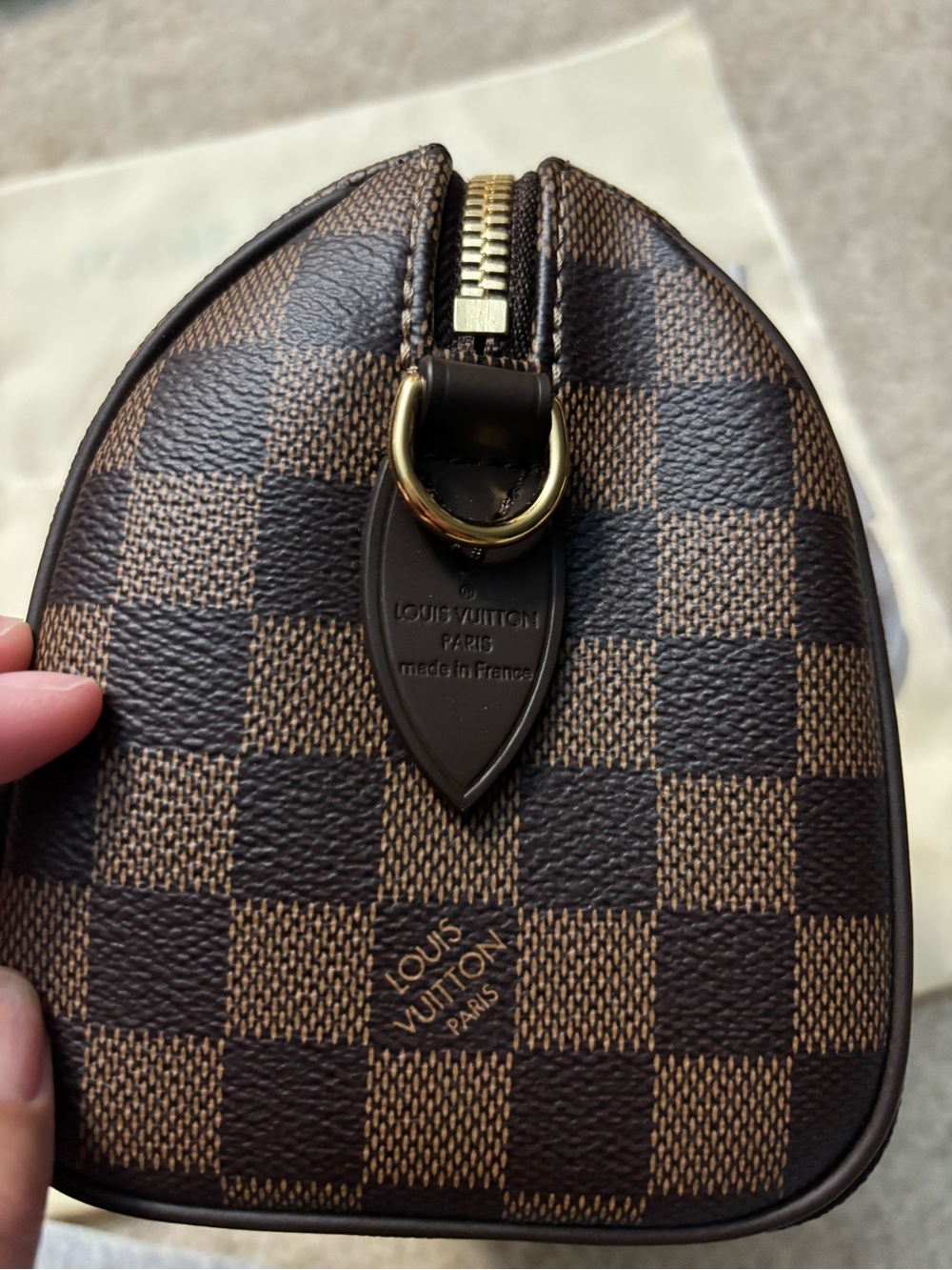 Brown Checkered Mini Top-Handle Bag with Gold Hardware - Picture 2 of 8